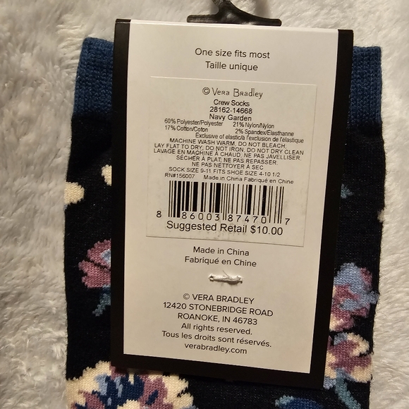 Vera Bradley Navy Garden Crew Socks - Picture 3 of 4